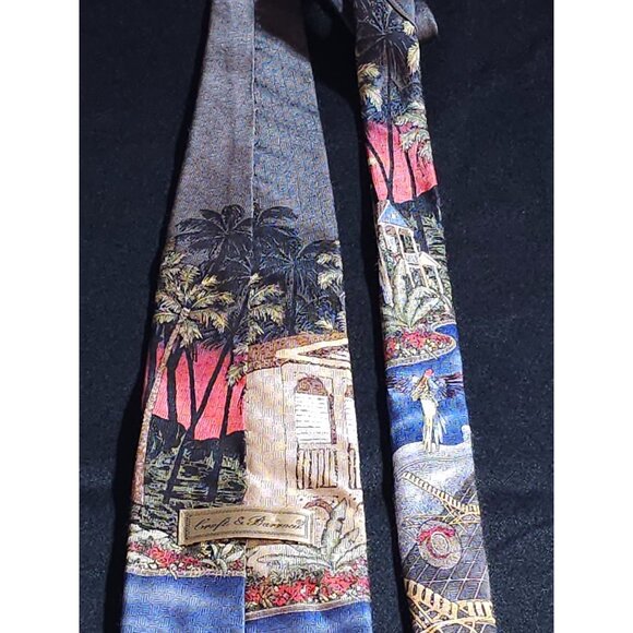Vintage Colorful Croft & Barrow Tropical Landscape Necktie With Exotic Design - Picture 4 of 13